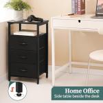 Yoobure Night Stand with Charging Station, 16 Colors LED Nightstand with USB Ports and Outlets, End Table with 3 Fabric Drawers and Storage Shelf, Bedside Tables Small Dresser for Small Space, Black