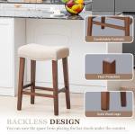 PrimeZone Counter Height Bar Stools Set of 2 - Backless Saddle Barstools with 4.3" Thick Upholstered, Nailhead Trim Linen Fabric & Solid Wood Legs, 26 Inch Counter Stools for Kitchen Island, Beige