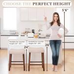 PrimeZone Counter Height Bar Stools Set of 2 - Backless Saddle Barstools with 4.3" Thick Upholstered, Nailhead Trim Linen Fabric & Solid Wood Legs, 26 Inch Counter Stools for Kitchen Island, Beige