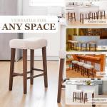 PrimeZone Counter Height Bar Stools Set of 2 - Backless Saddle Barstools with 4.3" Thick Upholstered, Nailhead Trim Linen Fabric & Solid Wood Legs, 26 Inch Counter Stools for Kitchen Island, Beige