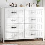 Jocoevol Farmhouse Dresser 8 Drawer Dresser for Bedroom, Large Wooden Dressers Double Grey Dresser with Deep Drawers Dressers for Hallway, Entryway (White)