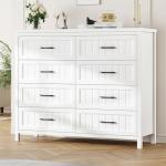 Jocoevol Farmhouse Dresser 8 Drawer Dresser for Bedroom, Large Wooden Dressers Double Grey Dresser with Deep Drawers Dressers for Hallway, Entryway (White)
