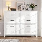 Jocoevol Farmhouse Dresser 8 Drawer Dresser for Bedroom, Large Wooden Dressers Double Grey Dresser with Deep Drawers Dressers for Hallway, Entryway (White)