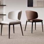 Simple Home Dining Chairs Modern Soft Leather Cafe Chair with Curved Backrest Comfy Steel Leg Kitchen Living Room Dinner Chair