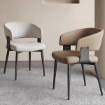 Modern Wraparound Backrest Elegant Leather Dining Chairs Luxury Soft Living Room Cafe Chair Comfy Kitchen Chair with Steel Legs