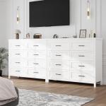 Jocoevol Farmhouse Dresser 8 Drawer Dresser for Bedroom, Large Wooden Dressers Double Grey Dresser with Deep Drawers Dressers for Hallway, Entryway (White)