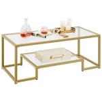 Yaheetech Gold Coffee Table, 42" Rectangular Glass Coffee Table for Living Room, 2-Tier Center Tea Tables with Metal Frame for Small Space, Apartment, Office
