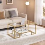 Yaheetech Gold Coffee Table, 42" Rectangular Glass Coffee Table for Living Room, 2-Tier Center Tea Tables with Metal Frame for Small Space, Apartment, Office