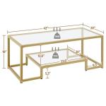 Yaheetech Gold Coffee Table, 42" Rectangular Glass Coffee Table for Living Room, 2-Tier Center Tea Tables with Metal Frame for Small Space, Apartment, Office