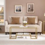 Yaheetech Gold Coffee Table, 42" Rectangular Glass Coffee Table for Living Room, 2-Tier Center Tea Tables with Metal Frame for Small Space, Apartment, Office