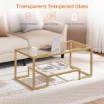 Yaheetech Gold Coffee Table, 42" Rectangular Glass Coffee Table for Living Room, 2-Tier Center Tea Tables with Metal Frame for Small Space, Apartment, Office