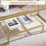 Yaheetech Gold Coffee Table, 42" Rectangular Glass Coffee Table for Living Room, 2-Tier Center Tea Tables with Metal Frame for Small Space, Apartment, Office