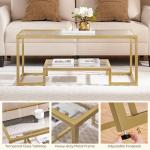 Yaheetech Gold Coffee Table, 42" Rectangular Glass Coffee Table for Living Room, 2-Tier Center Tea Tables with Metal Frame for Small Space, Apartment, Office