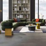 Elegant L-Shape Modular Living Room Sofa Set Modern Curved Green Flannel Wide Sponge Seat Sofas for Apartment Villa Luxury Couch