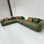Elegant L-Shape Modular Living Room Sofa Set Modern Curved Green Flannel Wide Sponge Seat Sofas for Apartment Villa Luxury Couch