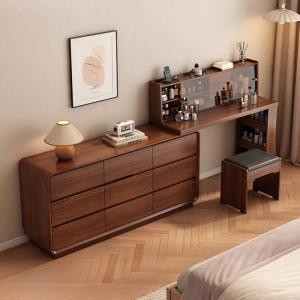 retractable makeup table Nordic modern Solid wood dresser chest integrated simple bedroom dressing table bedside storage cabinet