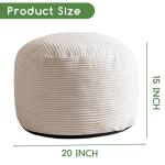 HIGOGOGO Round Stuffed Pouf Ottoman, Corduroy Poufs with Foam Chunk Filling, Furry and Fluffy Pouf Foot Stool Storage Ottoman, 20 X 15 Floor Poufs Foot Rest for Living Room, Beige