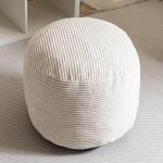 HIGOGOGO Round Stuffed Pouf Ottoman, Corduroy Poufs with Foam Chunk Filling, Furry and Fluffy Pouf Foot Stool Storage Ottoman, 20 X 15 Floor Poufs Foot Rest for Living Room, Beige