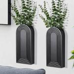 Dnnnii 2 Pack Wooden Wall Vase Set - Black Finish Modern Farmhouse & Boho Wall Decor for Entryway, Hallway, Bathroom, Living Room, Dining Room, Narrow Spaces