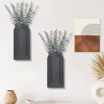 Dnnnii 2 Pack Wooden Wall Vase Set - Black Finish Modern Farmhouse & Boho Wall Decor for Entryway, Hallway, Bathroom, Living Room, Dining Room, Narrow Spaces