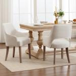 DM Furniture Farmhouse Dining Chairs Set of 2 Linen Kitchen Chairs with Arm Upholstered Accent Side Chair w/Wood Legs for Living Room/Dining Room/Bedroom/Restaurant, Upgraded Size, Cream