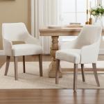 DM Furniture Farmhouse Dining Chairs Set of 2 Linen Kitchen Chairs with Arm Upholstered Accent Side Chair w/Wood Legs for Living Room/Dining Room/Bedroom/Restaurant, Upgraded Size, Cream