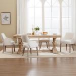 DM Furniture Farmhouse Dining Chairs Set of 2 Linen Kitchen Chairs with Arm Upholstered Accent Side Chair w/Wood Legs for Living Room/Dining Room/Bedroom/Restaurant, Upgraded Size, Cream