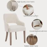 DM Furniture Farmhouse Dining Chairs Set of 2 Linen Kitchen Chairs with Arm Upholstered Accent Side Chair w/Wood Legs for Living Room/Dining Room/Bedroom/Restaurant, Upgraded Size, Cream