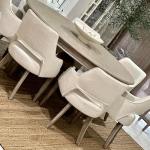 DM Furniture Farmhouse Dining Chairs Set of 2 Linen Kitchen Chairs with Arm Upholstered Accent Side Chair w/Wood Legs for Living Room/Dining Room/Bedroom/Restaurant, Upgraded Size, Cream