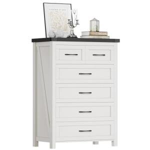 YITAHOME 6 Drawer Dressers, Dressers & Chests of Drawers, Modern Closet Dresser,Warm White