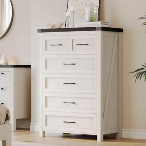 YITAHOME 6 Drawer Dressers, Dressers & Chests of Drawers, Modern Closet Dresser,Warm White