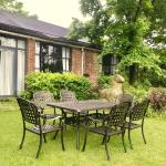 7-Piece Patio Dining Set,All-Weather Cast Aluminum Conversation Set Includes 6 Chairs and 1 Rectangular Table with Umbrella Hole