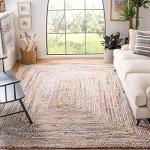 SAFAVIEH Area Rug 6' Square - Cape Cod Collection - Beige & Multi, Handmade Jute & Cotton, Woven Braided Design (CAP202B)