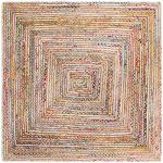 SAFAVIEH Area Rug 6' Square - Cape Cod Collection - Beige & Multi, Handmade Jute & Cotton, Woven Braided Design (CAP202B)