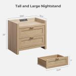 SICOTAS Rattan Nightstand Bedside Table - Night Stand with Type-C Charging Station, 2 Drawers Storage - Boho Night Stands End Table for Bedroom - Light Oak
