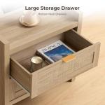 SICOTAS Rattan Nightstand Bedside Table - Night Stand with Type-C Charging Station, 2 Drawers Storage - Boho Night Stands End Table for Bedroom - Light Oak