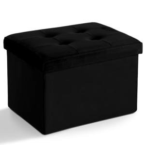 LINMAGCO Storage Ottoman Folding Foot Stool Velvet Foot Rest with Padded Modern Ottoman with Storage for Living Room Puppy Step Stool 17x13x13in(Black)