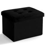 LINMAGCO Storage Ottoman Folding Foot Stool Velvet Foot Rest with Padded Modern Ottoman with Storage for Living Room Puppy Step Stool 17x13x13in(Black)