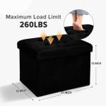 LINMAGCO Storage Ottoman Folding Foot Stool Velvet Foot Rest with Padded Modern Ottoman with Storage for Living Room Puppy Step Stool 17x13x13in(Black)