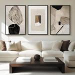 Large Framed Neutral Abstract Wall Art for Living Room, 3 Piece Modern Canvas Prints Paintings Artwork for Walls, Black and Beige Pictures for Living Room Hallway Stair Office Wall Decor 24x36 Inch
