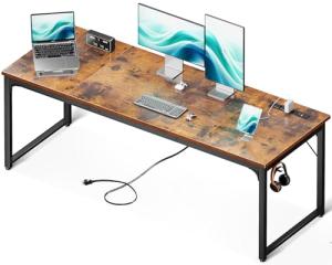 Coleshome 71 Inch Computer Desk with USB Ports, Large Office Desk, Long Study Student Writing Desk, Rustic Brown