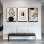 Large Framed Neutral Abstract Wall Art for Living Room, 3 Piece Modern Canvas Prints Paintings Artwork for Walls, Black and Beige Pictures for Living Room Hallway Stair Office Wall Decor 24x36 Inch
