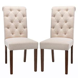 COLAMY Tufted Upholstered Dining Chairs Set of 2, Accent Parsons Chairs with Solid Wood Legs and Padded Seat, Beige
