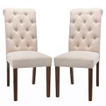 COLAMY Tufted Upholstered Dining Chairs Set of 2, Accent Parsons Chairs with Solid Wood Legs and Padded Seat, Beige