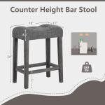 Giantex 24" Bar Stools Set of 2, Backless Counter Height Saddle Bar Stools w/Padded Seat, Solid Rubber Wood Legs, Farmhouse Linen Fabric Upholstered Barstools for Kitchen Counter Island, Cafe, Grey