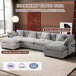 Ihanherry 146" U-Shaped Modern Sofa Modular Sectional Cloud Couch with 2 Ottoman, 6-Seat Chenille Deep Seat Sofa with 6 Pillows for Living Room, Bedroom and Apartment, Grey