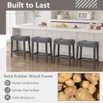 Giantex 24" Bar Stools Set of 2, Backless Counter Height Saddle Bar Stools w/Padded Seat, Solid Rubber Wood Legs, Farmhouse Linen Fabric Upholstered Barstools for Kitchen Counter Island, Cafe, Grey