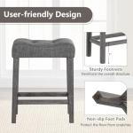 Giantex 24" Bar Stools Set of 2, Backless Counter Height Saddle Bar Stools w/Padded Seat, Solid Rubber Wood Legs, Farmhouse Linen Fabric Upholstered Barstools for Kitchen Counter Island, Cafe, Grey