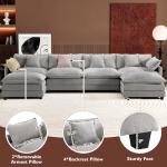 Ihanherry 146" U-Shaped Modern Sofa Modular Sectional Cloud Couch with 2 Ottoman, 6-Seat Chenille Deep Seat Sofa with 6 Pillows for Living Room, Bedroom and Apartment, Grey