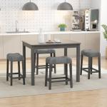 Giantex 24" Bar Stools Set of 2, Backless Counter Height Saddle Bar Stools w/Padded Seat, Solid Rubber Wood Legs, Farmhouse Linen Fabric Upholstered Barstools for Kitchen Counter Island, Cafe, Grey